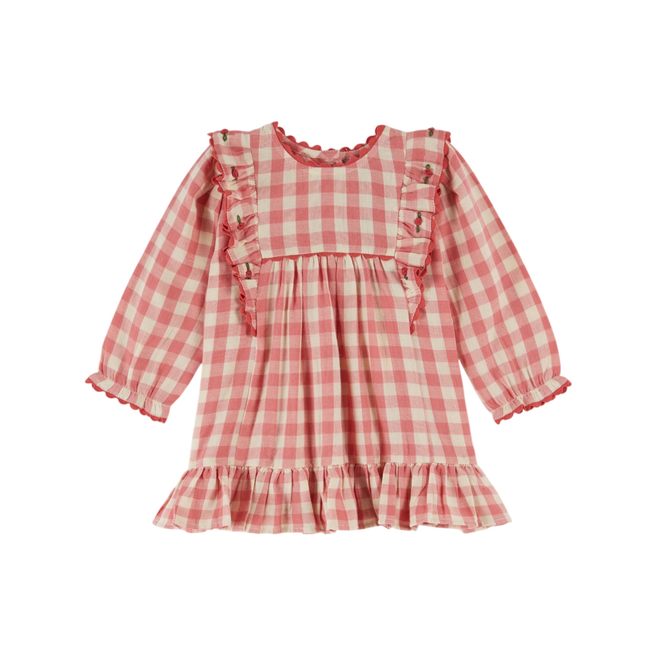 PINK GINGHAM RUFFLED DRESS