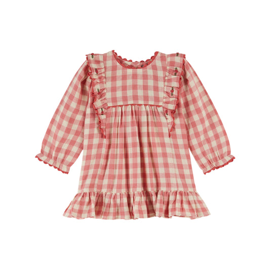 PINK GINGHAM RUFFLED DRESS