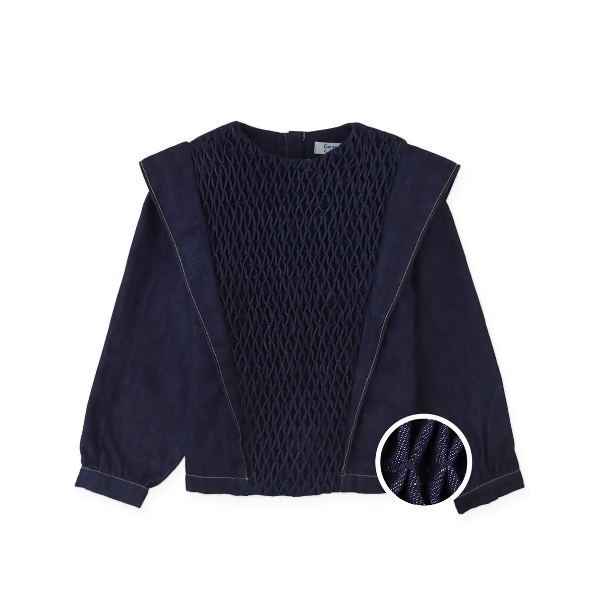 Gingersnaps Flerida Blouse with Handmade Diamond Smocking & Shoulder Vents