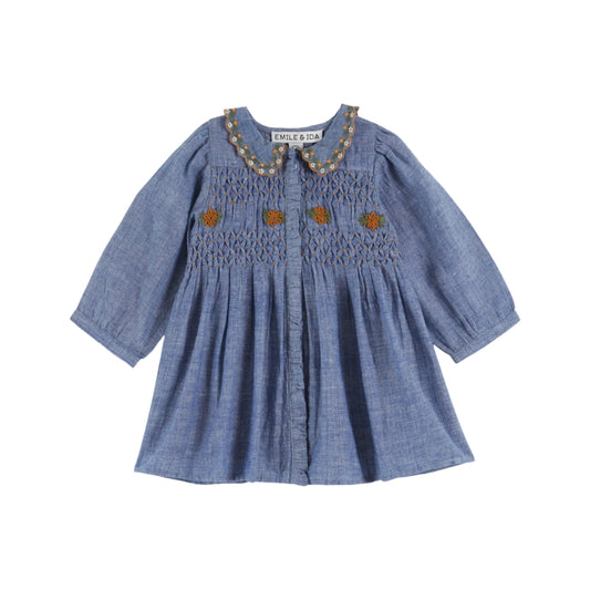 CHAMBRAY SMOCKED DRESS