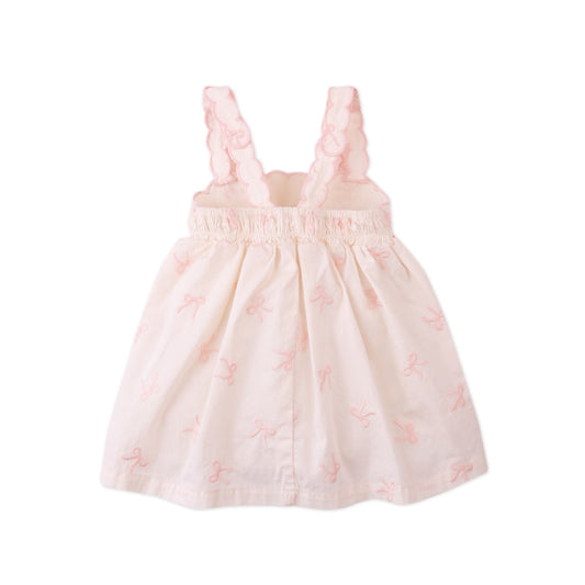 Baby Kara Poplin Dress with a Scalloped Top & Tie Straps
