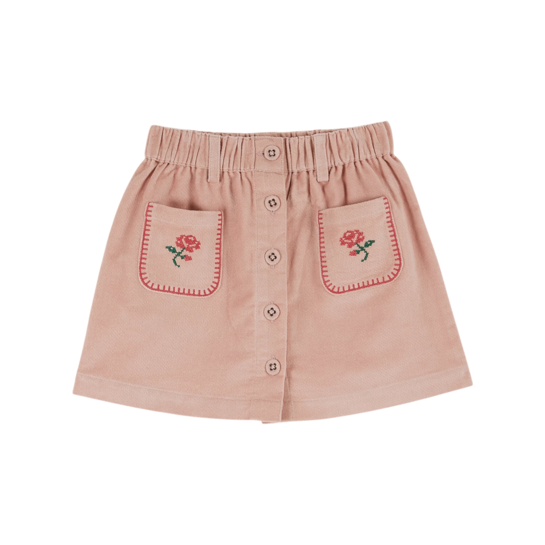 PINK VELVET CROSS-STITCH SKIRT