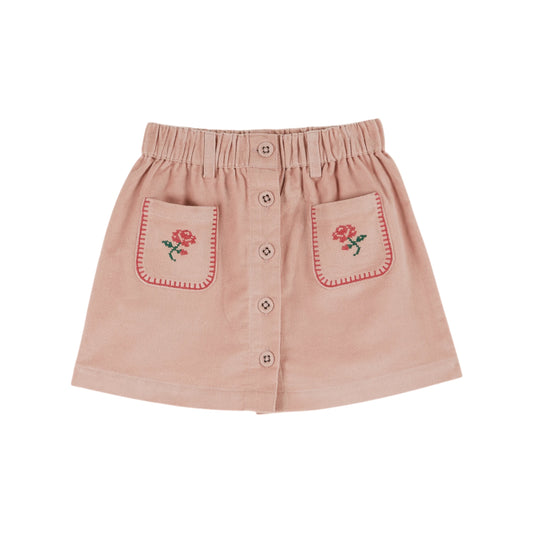 PINK VELVET CROSS-STITCH SKIRT