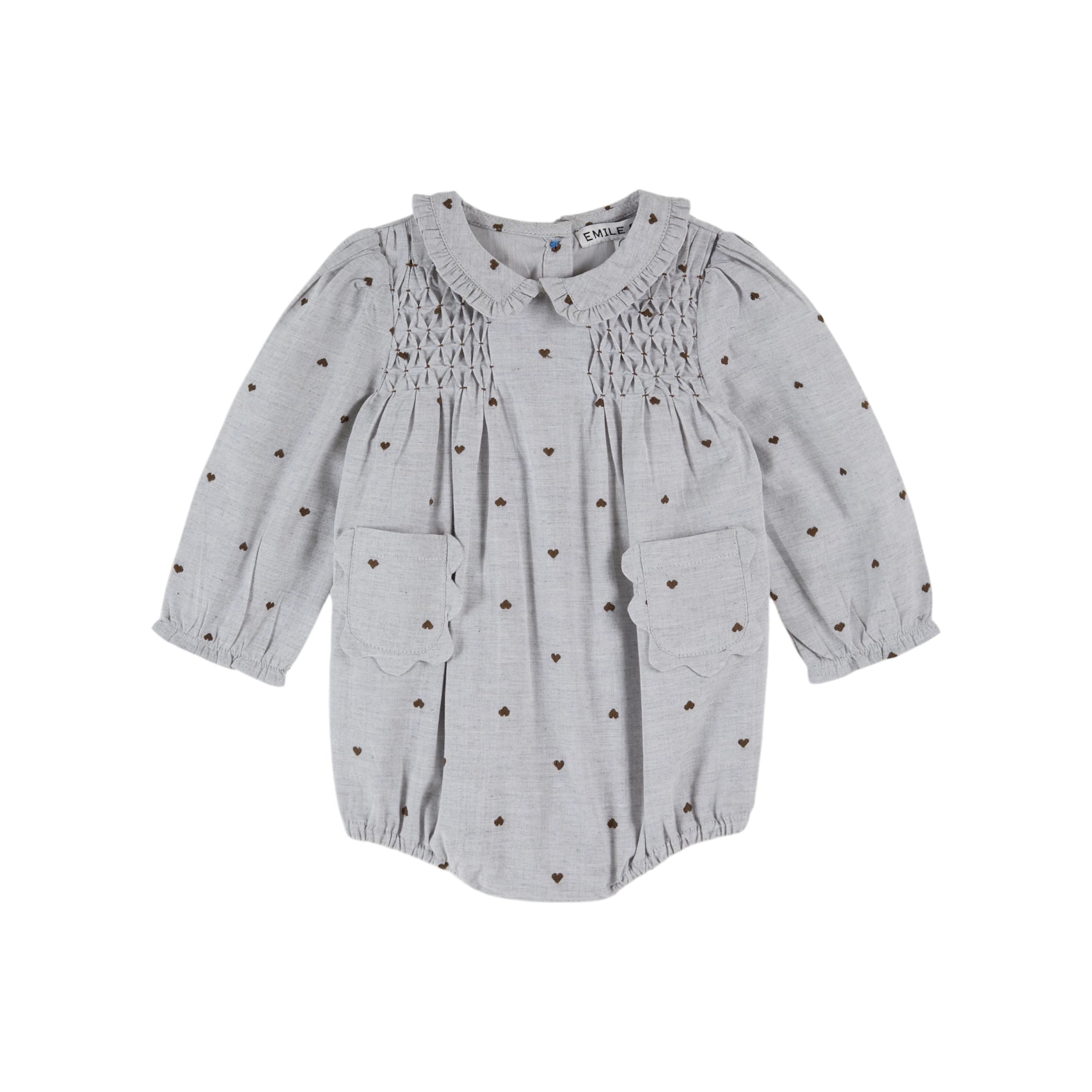SMOCKED HEARTS GREY ROMPER