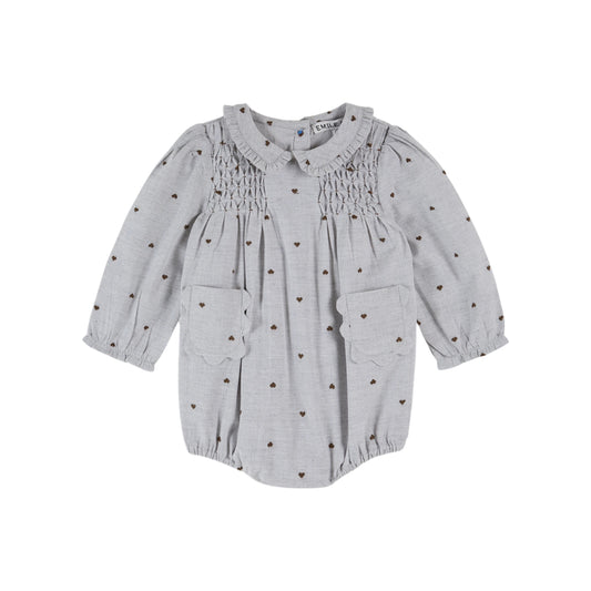 SMOCKED HEARTS GREY ROMPER