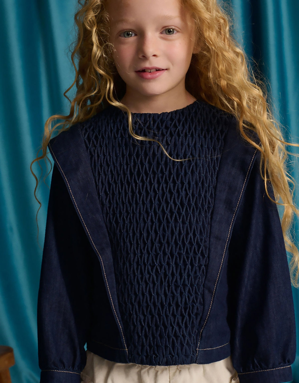 Gingersnaps Flerida Blouse with Handmade Diamond Smocking & Shoulder Vents