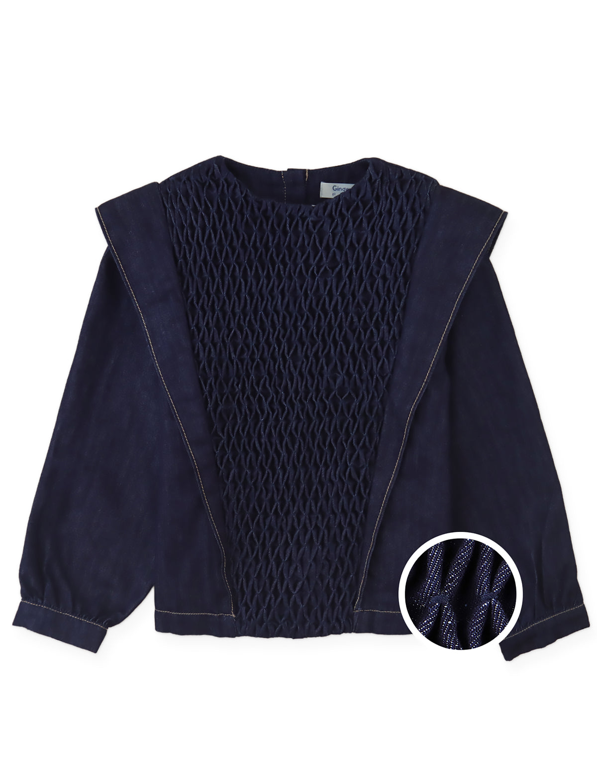Gingersnaps Flerida Blouse with Handmade Diamond Smocking & Shoulder Vents