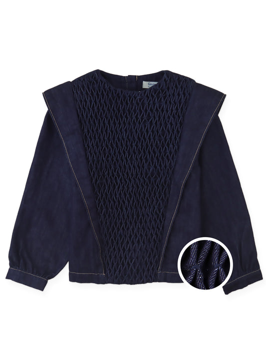 Gingersnaps Flerida Blouse with Handmade Diamond Smocking & Shoulder Vents